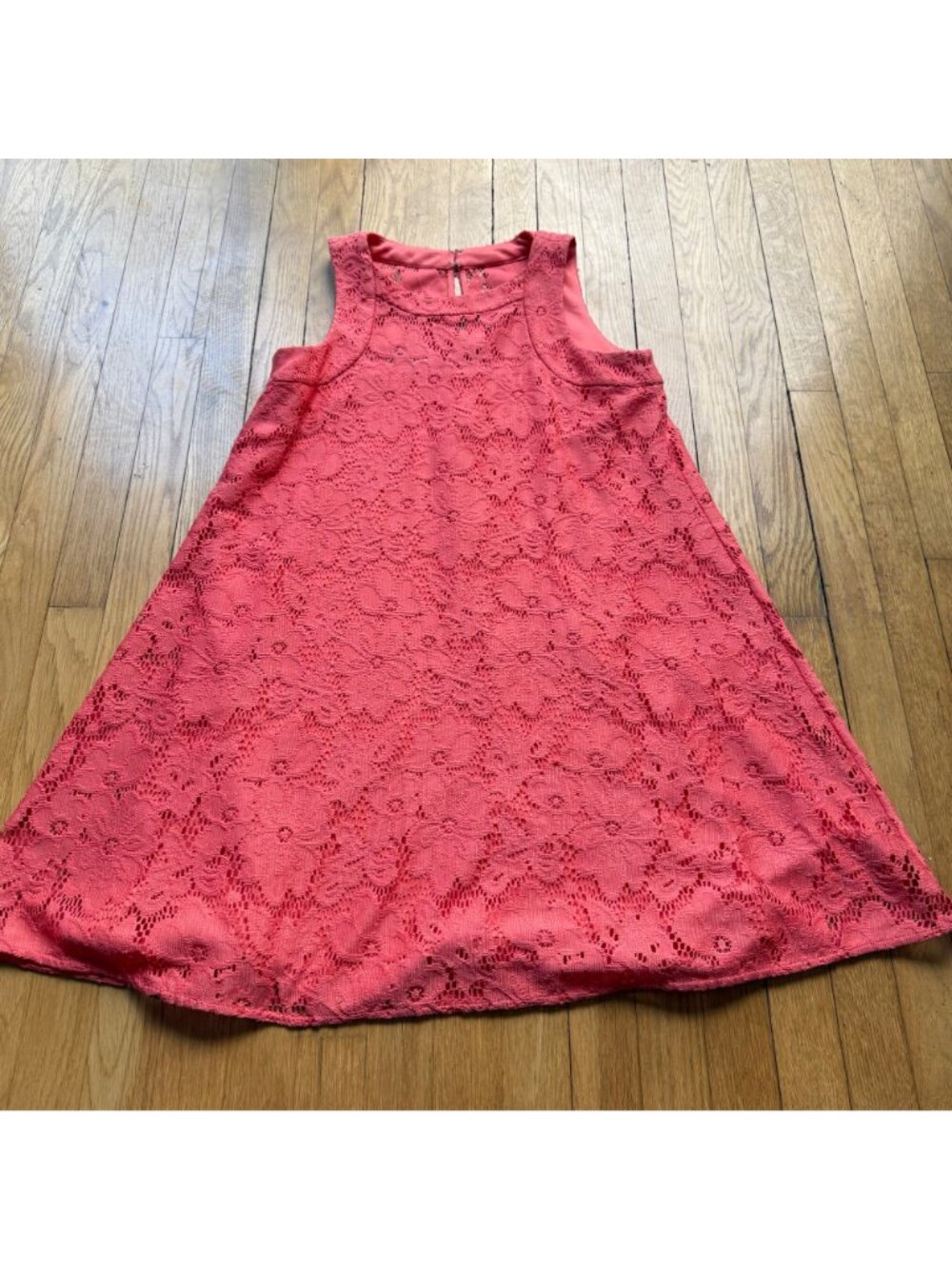 Donna Morgan Size 6 Coral Pink Sleeveless Tent Lace Overlay Trapeze Mini Dress - Picture 5 of 15